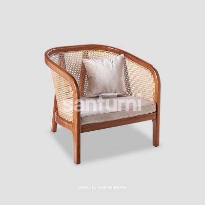 Armchair with Natural Rattan & Cushion