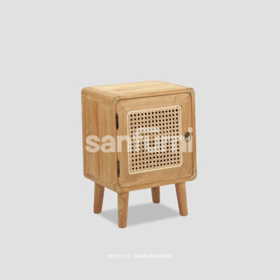 Bedside with Natural Rattan Wicker Door I