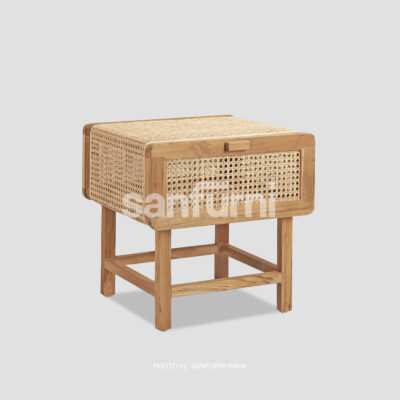 Bedside with Natural Rattan Wicker Door II