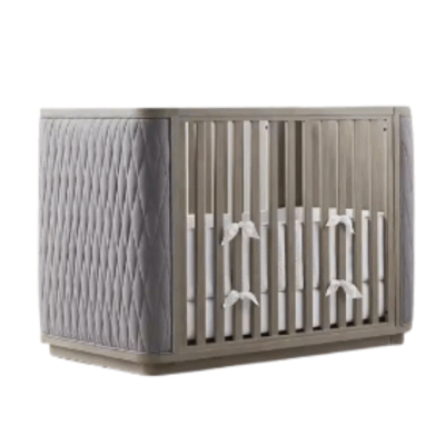 Drake Upholstered Baby Crib – Diamond Tufted Panels & Weathered Finish
