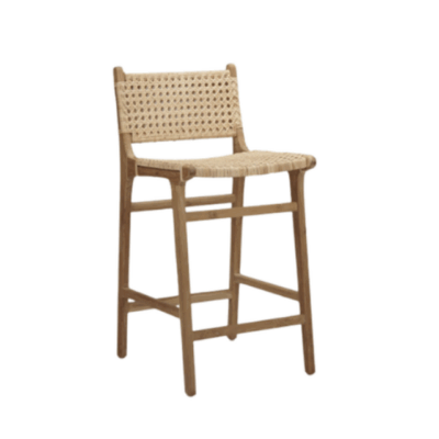 Natural Rattan Bar Stool – Teak Wood Frame & Handwoven Seat
