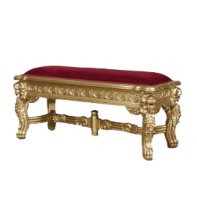 Hand-Carved Solid Lion Stool – Gold Leaf Finish with Red Velvet Upholstery