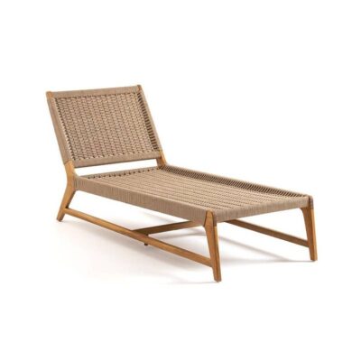 Teak & Woven Synthetic Rope Sun Lounger – Adjustable Outdoor Recliner
