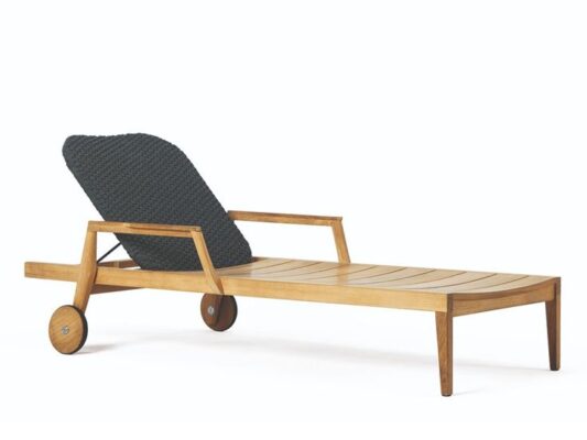 Ethimo Knit Sunbed – Teak Frame with Lava Grey Woven Rope Backrest