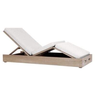 Safavieh Vincent Wood Chaise Lounge – Natural Finish with White Cushions
