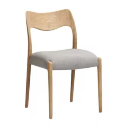 Winona Curved Wood Back Dining Chair with Grey Linen Upholstered Seat – Elegant Modern Dining Comfort