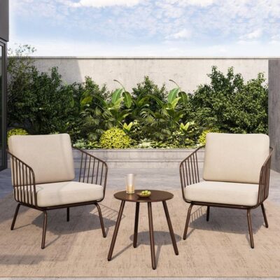 3 Piece East Oak Patio Set – Apricot & Brown Outdoor Seating