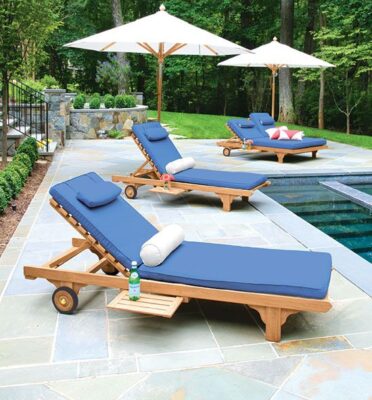 Safavieh Outdoor Chaise Lounge Chair with Natural Navy Blue Cushions – Elegant Outdoor Relaxation