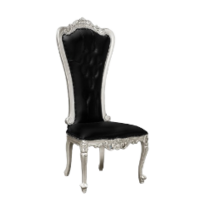 Louis XV Lazarus Side Chair – Silver Frame & Black Velvet Upholstery | Royal Classic Accent Chair