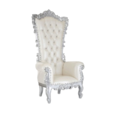 Silver & White Tufted Throne Chair – Luxury Royal Accent Chair