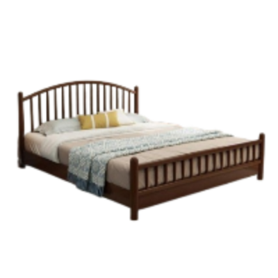 Scandinavian Solid Wood Bed Frame with Arched Spindle Headboard – Minimalist Nordic Bedroom Elegance
