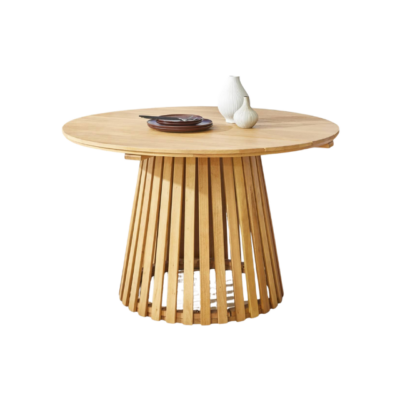 Slatted Pedestal Dining Table – Modern Vertical Design Coffee Table for Indoor & Outdoor