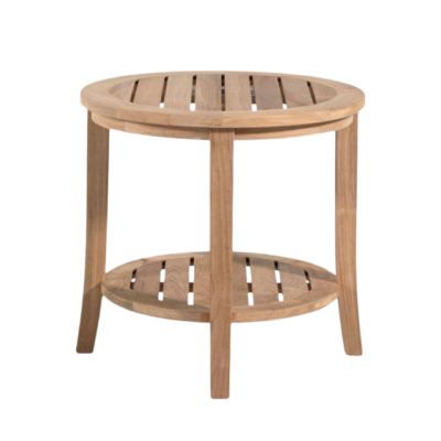 Country Casual Round Teak Side Table – Solid Teak Slatted Coffee Table